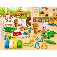 Dede ART CRAFT FUNNY ANIMALS DOUGH SET 200 GR საბავშვო პლასტელინის ნაკრები 03697