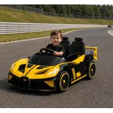 Bugatti Car Yellow - ელექტრო მანქანა კაუჩუკის საბურავებით