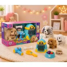 Cute Plush Puppy Toy With nursery Set - რბილი სათამაშო ძაღლი აქსესუარებით