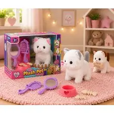 Plush Pet Fluffy Kitten With Accessory - სათამაშო კნუტი აქსესუარებით