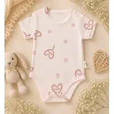Happy Heart Bodysuit Pink - ჩვილის ბოდე