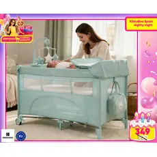 Kikkaboo Baby Cot 2 levels Nighty Night Mint - საბავშვო ორ დონიანი საწოლ-მანეჟი