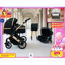 KikkaBoo Darling Black 3in1 2024 With I-Size Car Seat  საბავშვო ეტლის კომპლექტი + საჩუქარი პორტატული საწოლი