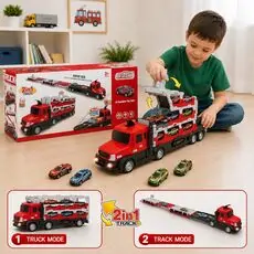 Super Size Red Truck With Cars  - სათამაშო გადამზიდი მანქანა