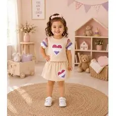Colorful Heart 2 In 1 Set Beige - საბავშვო ორეული