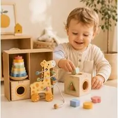 Tooky Toy 3 In 1 Gift Box Giraffe - ხის განსავითარებელი სათამაშოების ნაკრები
