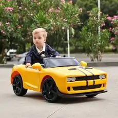 Dodge Challenger Car Yellow With Eva Wheels - ელექტრო მანქანა კაუჩუკის საბურავებით