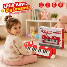 Elephant Red Piano With 25-Key And Light - სათამაშო პიანინო 25 კლავიშით