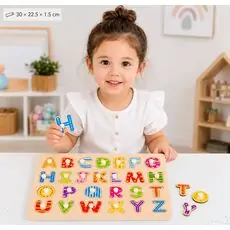 Wooden Alphabet Puzzle 27pce, red-ხის ანბანის ფაზლი – 27 ნაწილი (წითელი)