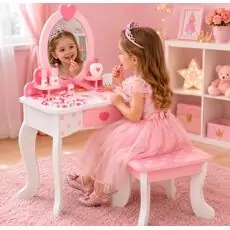 Heart Wooden Dresser Set With Accessiries - ხის საბავშვო ტრილიაჟი აქსესუარებით