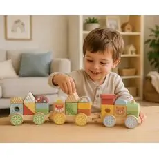 Tooky Toy Forest Friends Stacking Blocks Train - ხის განსავითარებელი სათამაშო მატარებელი