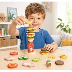 Wooden Hamburger Balance Game - ხის სათამაშო ჰამბურგერის ბალანსი