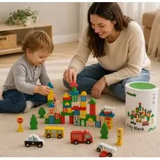 Tooky Toy Wooden City Block Set - ხის განსავითარებელი სათამაშო კუბიკები