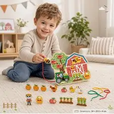 Wooden Lacing Farm Game for Kids-ხის თასმების თამაში