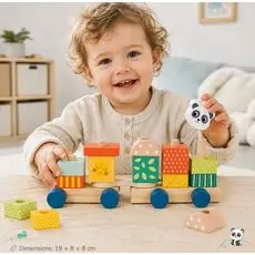 Tooky Toys Wooden Stacking Train - ხის განსავითარებელი სათამაშო მატარებელი
