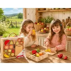 Tooky Toy Cutting Fruits With Board And Knife - ხის სათამაშო დასაჭრელი ხილი