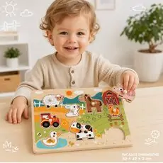 Tooky Toy Hi Pando Farm Animals Puzzle Set - ხის  განსავითარებელი სათამაშო