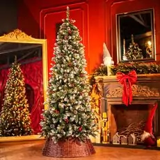 Christmas Tree With Pine Cones, Berries And Lights 210 CM - ნაძვის ხე გირჩით, კენკრით და განათებით