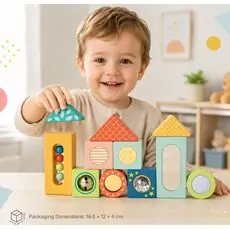 Wooden ​Multifunctional Sensory Block Set - ხის მრავალფუნქციური სენსორული კუბიკების ნაკრები