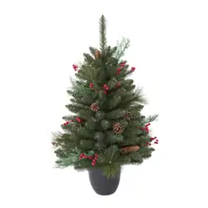 Christmas Tree With Mixed Silicone Needle, Pine Cones And Berries PE+PVC 90 CM - ნაძვის ხე შერეული სილიკონის წიწვებით, გირჩით და კენკრით