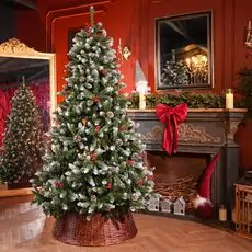 Christmas Tree  210 CM With Snow-Covered Branches, Pine Cones And Berries - ნაძვის ხე დათოვლილი ბოლოებით, გირჩით და კენკრით