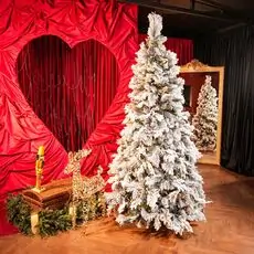 Christmas Tree 210 CM With Pine Cones And Lights PE + PVC Snow-Covered - დათოვლილი ნაძვის ხე შერეული სილიკონის წიწვებით, გირჩით და განათებით