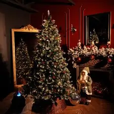 Frosted Haven Christmas Tree  210 CM With Light, Snow-Covered Branches, Pine Cones And Berries - ნაძვის ხე განათებით დათოვლილი ბოლოებით, გირჩით და კენკრით