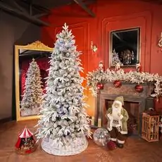 Snowcrest Christmas Tree  210 CM With Colorful Lights - დათოვლილი ნაძვის ხე ფერადი განათებით და შერეული სილიკონის წიწვით