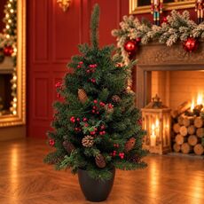 Veloria Christmas Tree With Mixed Silicone Needle, Pine Cones And Berries PE+PVC 90 CM - ნაძვის ხე შერეული სილიკონის წიწვებით, გირჩით და კენკრით