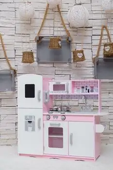 Toy Wooden Kitchen For Real Chef TX1319 Pink ხის სათამაშო სამზარეულო, 3 image