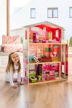 Wooden Doll House with elevator TS006 თოჯინის ხის სამ სართულიანი სახლი ავეჯით, 11 image