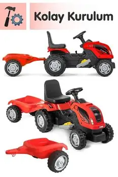 UJTOYS Tractor With Trailer Red სათამაშო ელექტრო ტრაქტორი მისაბმელით, 3 image