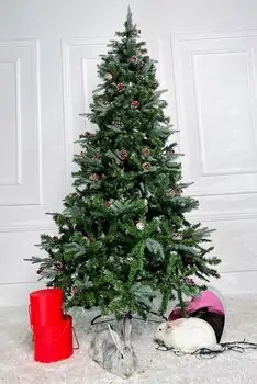 Christmas Tree With Pine Cones And Berries საახალწლო ნაძვის ხე შერეული სილიკონის წიწვებით გირჩით და კენკრით 210 სმ (OT028)