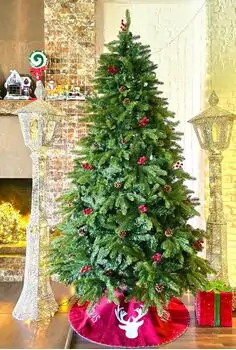 Christmas Tree  210 CM With Pine Cones And Berries PE + PVC ნაძვის ხე შერეული სილიკონის წიწვებით, გირჩით და კენკრით