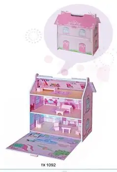 WOODEN PLAYHOUSE WITH ACCESSORIES  ხის სათამაშო თოჯინის სამ სართულიანი სახლი TX1092, 5 image