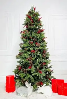 Christmas Tree With Pine Cones And Berries საახალწლო ნაძვის ხე შერეული სილიკონის წიწვვებით გირჩით და კენკრით 210 სმ (OT012), 3 image