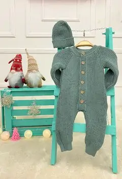Beautiful Knitted Romper Grey - ახალშობილის ნაქსოვი რომპერი