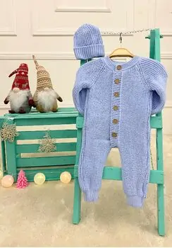 Beautiful Knitted Romper Blue - ახალშობილის ნაქსოვი რომპერი