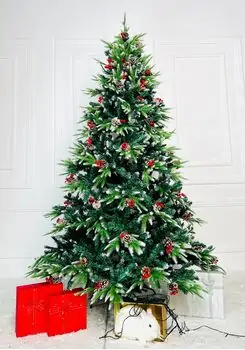 Christmas Tree With Pines Cones And Berries  საახალწლო ნაძვის ხე სილიკონის დათოვლილი ბოლოებით, გირჩით და კენკრით 210 სმ (OT2017), 2 image