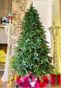 Christmas Tree  210 CM With Pine Cones And Berries PE + PVC ნაძვის ხე შერეული სილიკონის წიწვებით, გირჩით და კენკრით, 2 image