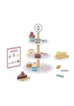 Tooky Toy TJ273 Dessert Stand-ხის სათამაშო დესერტების/ტორტების სტენდი