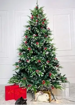 Christmas Tree With Pines Cones And Berries  საახალწლო ნაძვის ხე სილიკონის დათოვლილი ბოლოებით, გირჩით და კენკრით 210 სმ (OT2017)