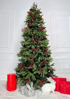 Christmas Tree With Pine Cones And Berries საახალწლო ნაძვის ხე შერეული სილიკონის წიწვვებით გირჩით და კენკრით 210 სმ (OT012), 2 image