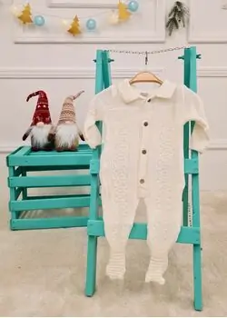 Baby Knitted Romper White - ახალშობილის ნაქსოვი რომპერი
