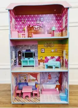 ENTERTAINING WOODEN PLAYHOUSE საბავშვო ხის სათამაშო თოჯინის სახლი TX1093