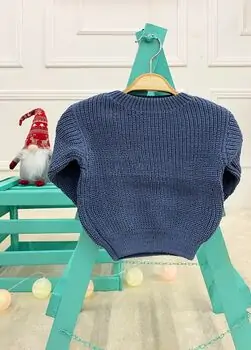 Cute Knitted Sweater Dark Blue  - გრძელ მკლავიანი სვიტერი, 2 image
