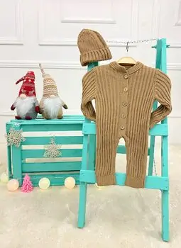 Cute Knitted Romper Brown - ახალშობილის ნაქსოვი რომპერი