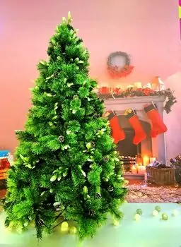 Christmas Tree With Pine Cones საახალწლო ნაძვის ხე შერეული სილიკონის წიწვებით და გირჩით 210 სმ (OT039)
