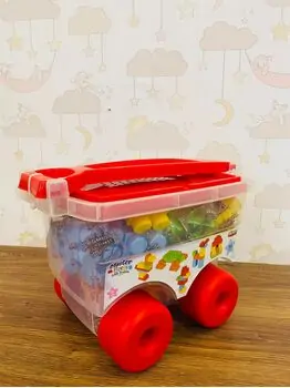 Pilsan-ის სათამაშო კუბიკები 03 575 MASTER BLOCKS W TROLLEY 56 PCS
