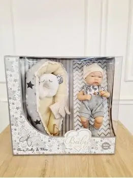 LOVELY Newborn doll with cradle, quilt and pillow საბავშვო სათამაშო თოჯინა, 2 image